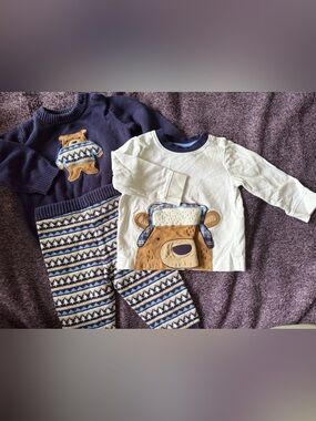 NWOT Gymboree Infant Winter Bear 3 Pc. Knitted Set in Navy, Brown, & White, 3-6M